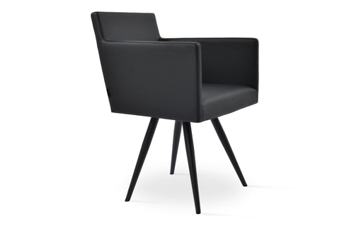 Harput Star Arm Chair by SohoConcept - Black Powder Steel, Black Leatherette.