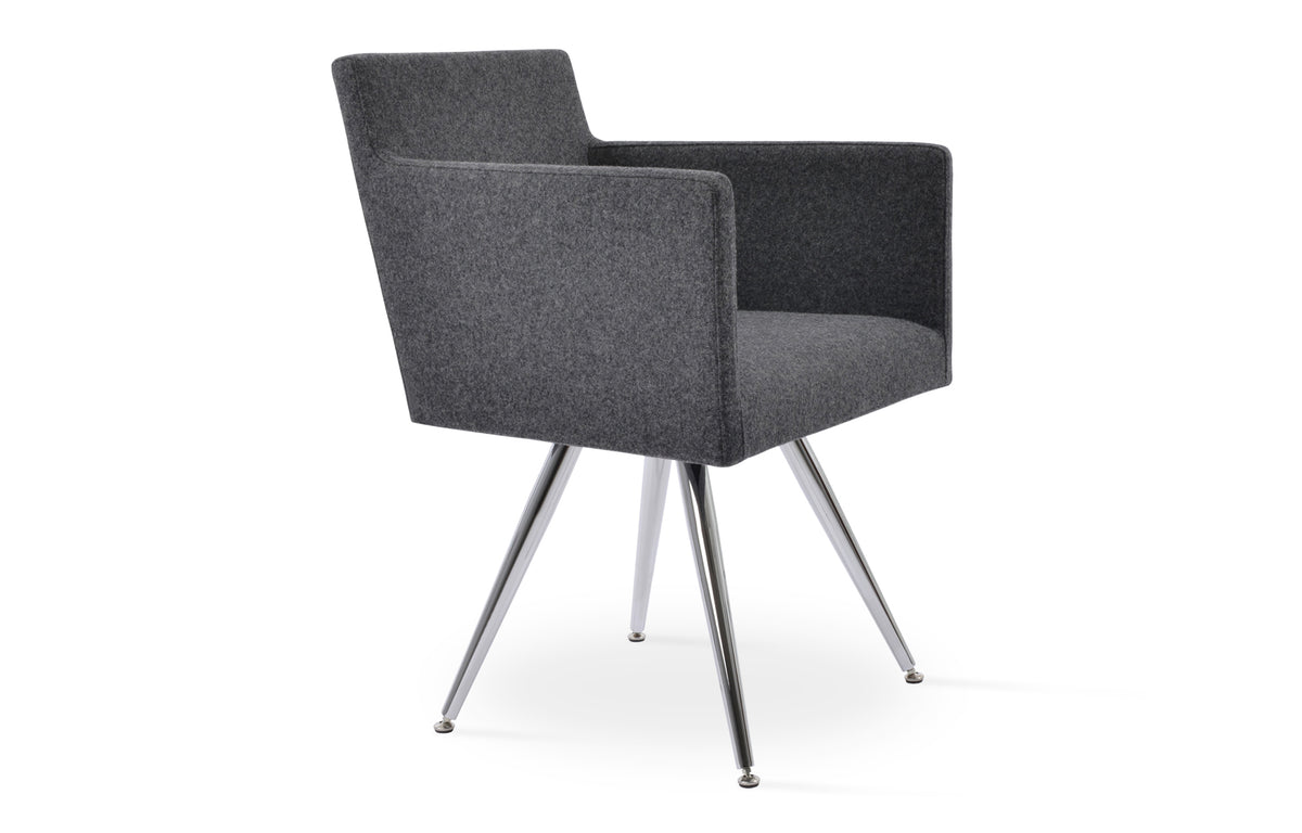 Harput Star Arm Chair by SohoConcept - Stainless Steel, Camira Blazer Dark Grey Wool.