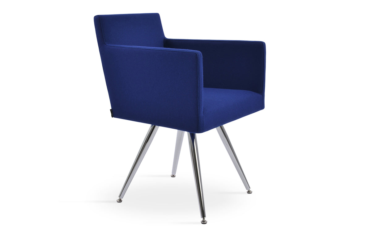 Harput Star Arm Chair by SohoConcept - Stainless Steel, Camira Blazer Royal Blue Wool.