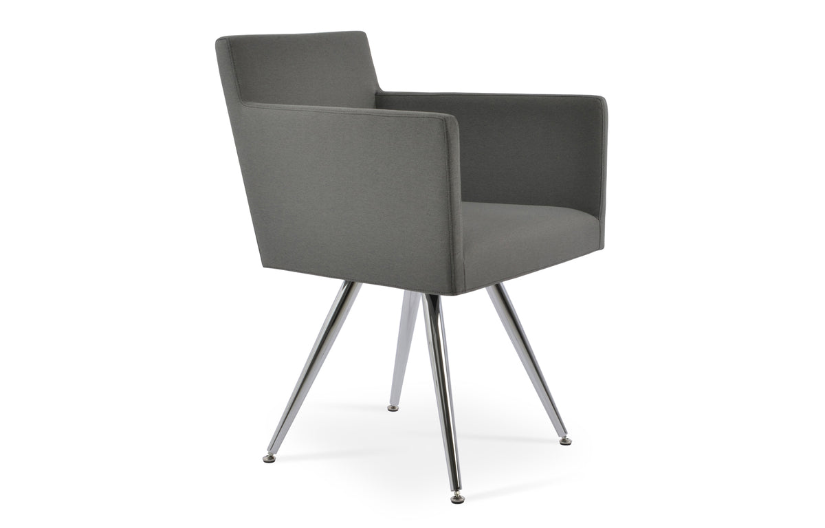 Harput Star Arm Chair by SohoConcept - Stainless Steel, Grey Leatherette
