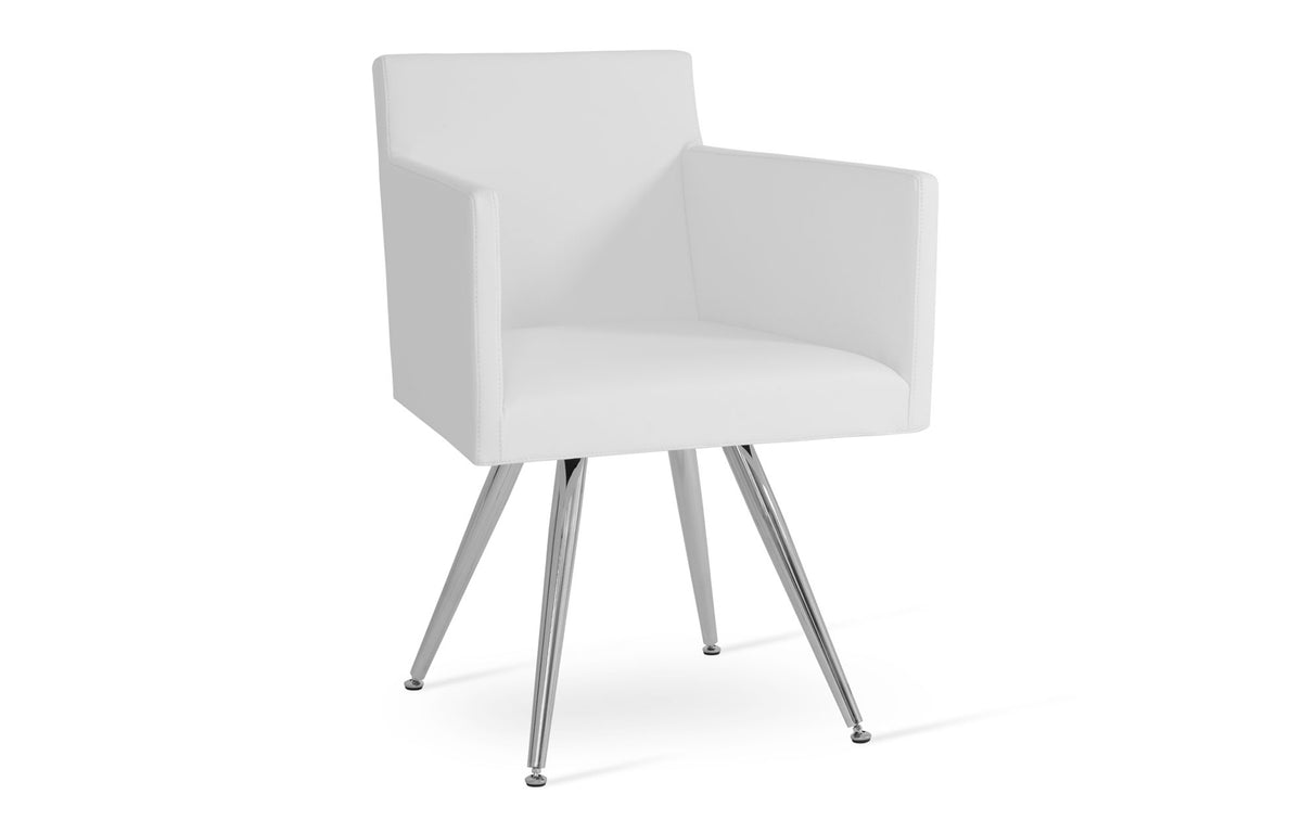 Harput Star Arm Chair by SohoConcept - Stainless Steel, White Leatherette.