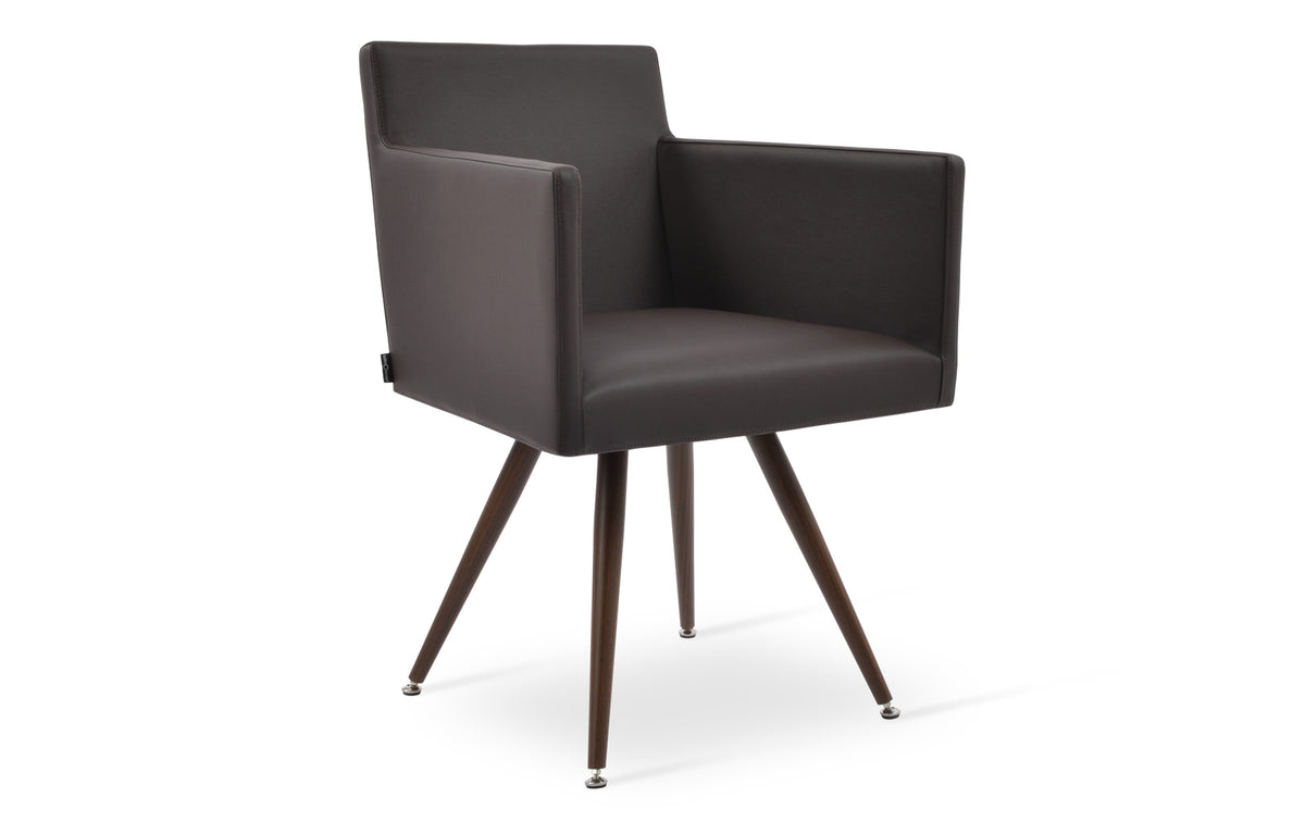 Harput Star Arm Chair by SohoConcept - Walnut Veneer Steel, Brown Leatherette.