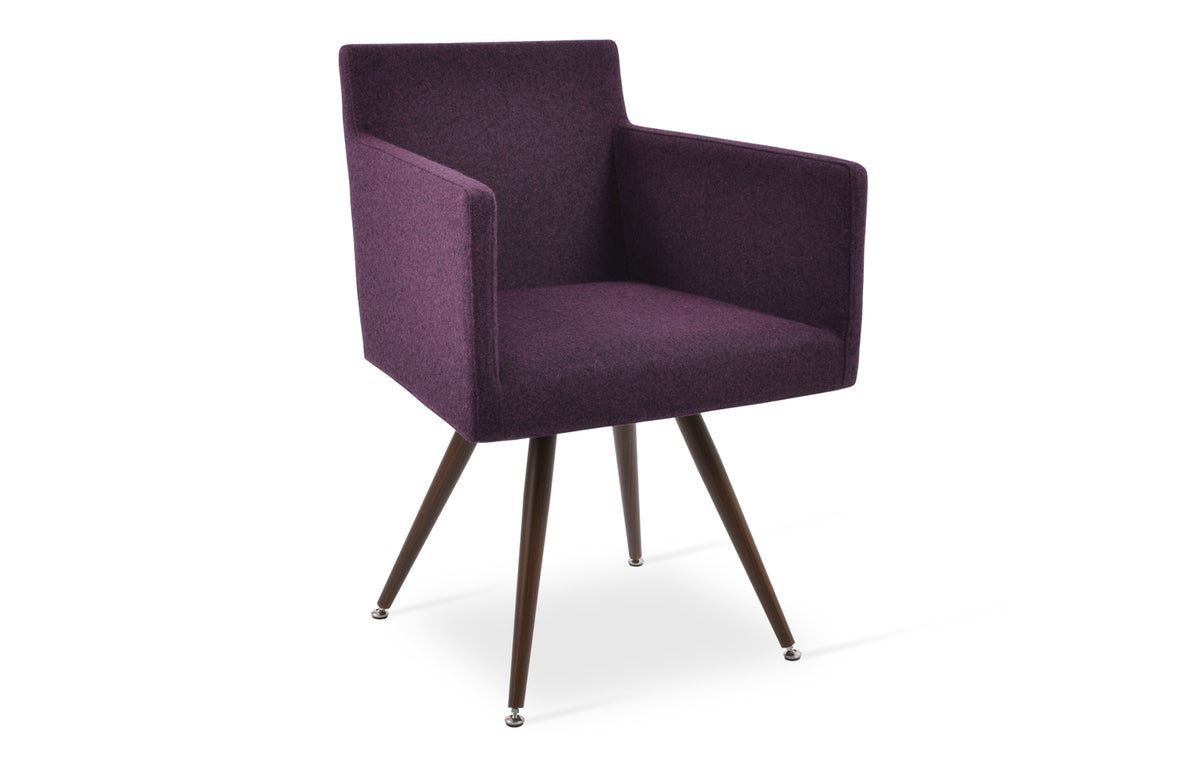 Harput Star Arm Chair by SohoConcept - Walnut Veneer Steel, Camira Blazer Deep Maroon Wool.