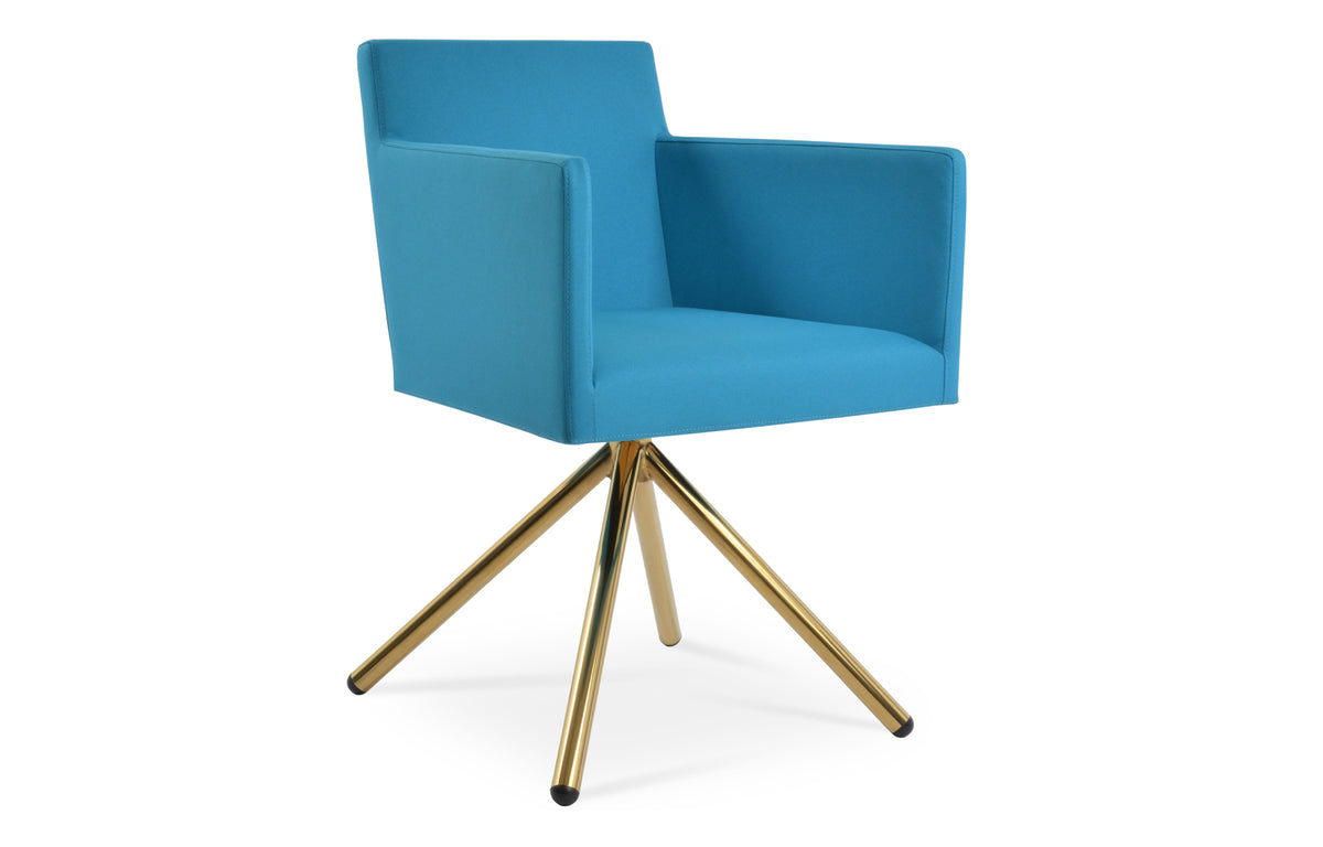 Harput Stick Arm Swivel Chair by SohoConcept - Gold Brass Steel Tube, Camira Era Turquoise Fabric