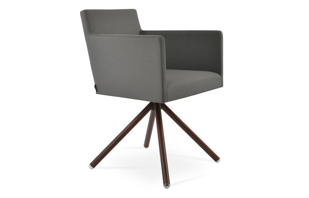 Harput Stick Arm Swivel Chair by SohoConcept - Walnut Veneer Steel Tube, Camira Era Grey Fabric