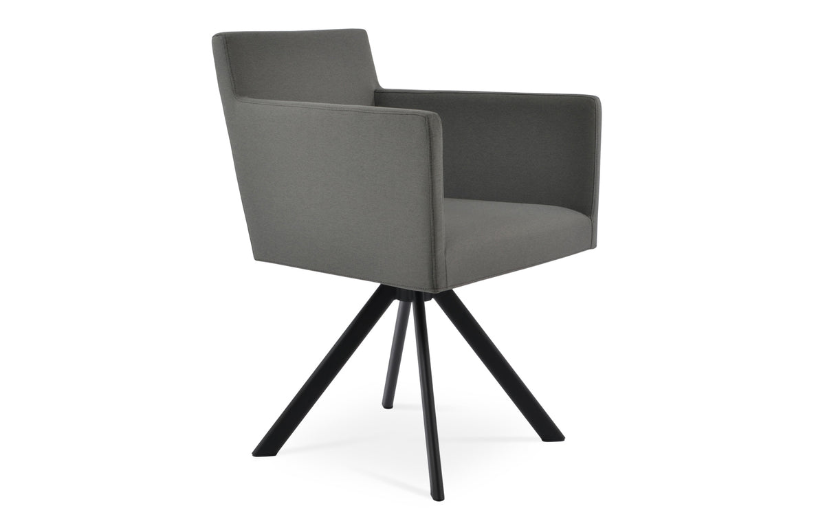 Harput Sword Swivel Arm Chair by SohoConcept - Black Painted Veneer Steel Tube, Camira Era Grey Fabric.