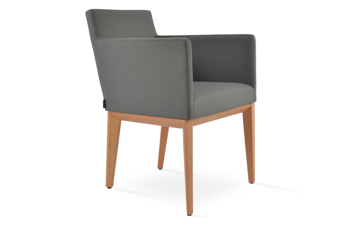 Harput Wood Arm Chair by SohoConcept - Beech Natural Wood, Camira Era Grey Fabric.