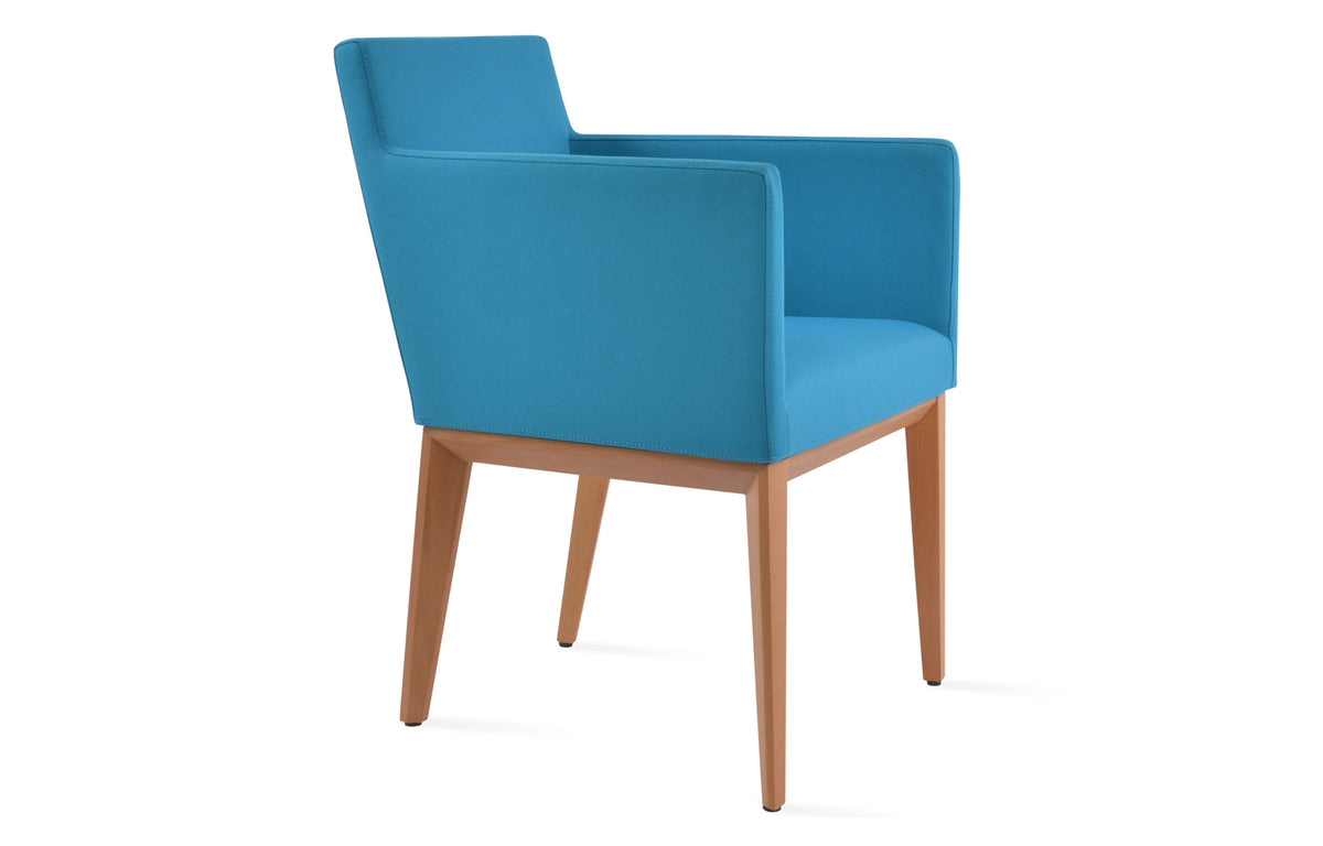 Harput Wood Arm Chair by SohoConcept - Beech Natural Wood, Camira Era Turquoise Fabric.
