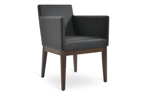 Harput Wood Arm Chair by SohoConcept - Beech Walnut Wood, Black Leatherette.