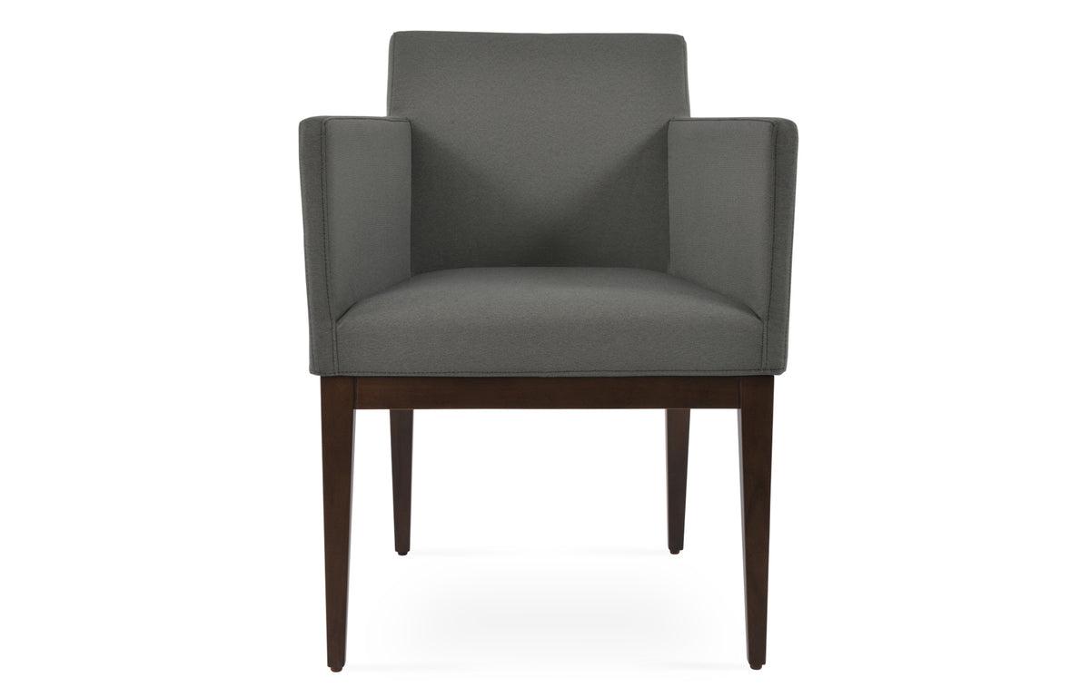 Harput Wood Arm Chair by SohoConcept - Beech Walnut Wood, Camira Era Grey Fabric.