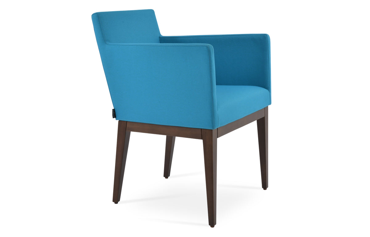 Harput Wood Arm Chair by SohoConcept - Beech Walnut Wood, Camira Era Turquoise Fabric.
