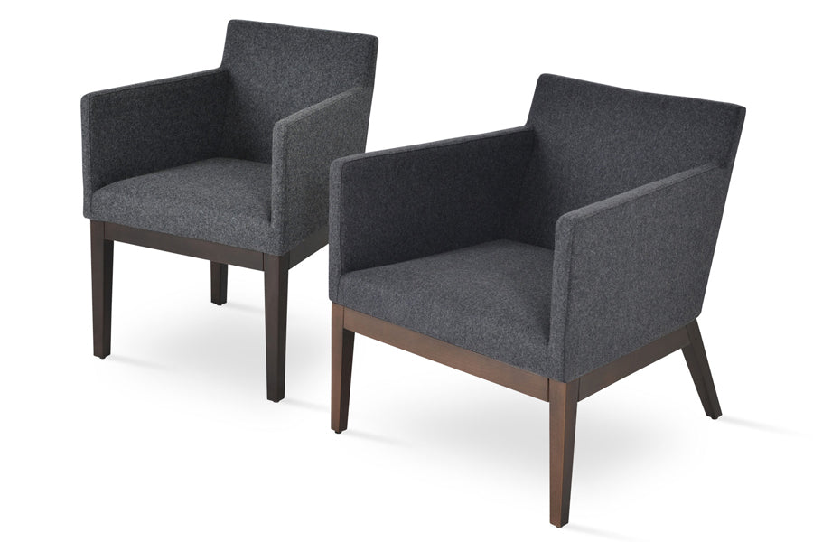 Harput Wood Lounge Chair by SohoConcept, showing two angle view of small lounge chairs together.