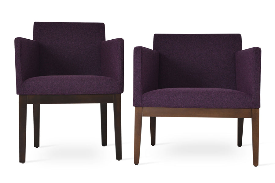 Harput Wood Lounge Chair by SohoConcept, showing two front view of small lounge chairs together.