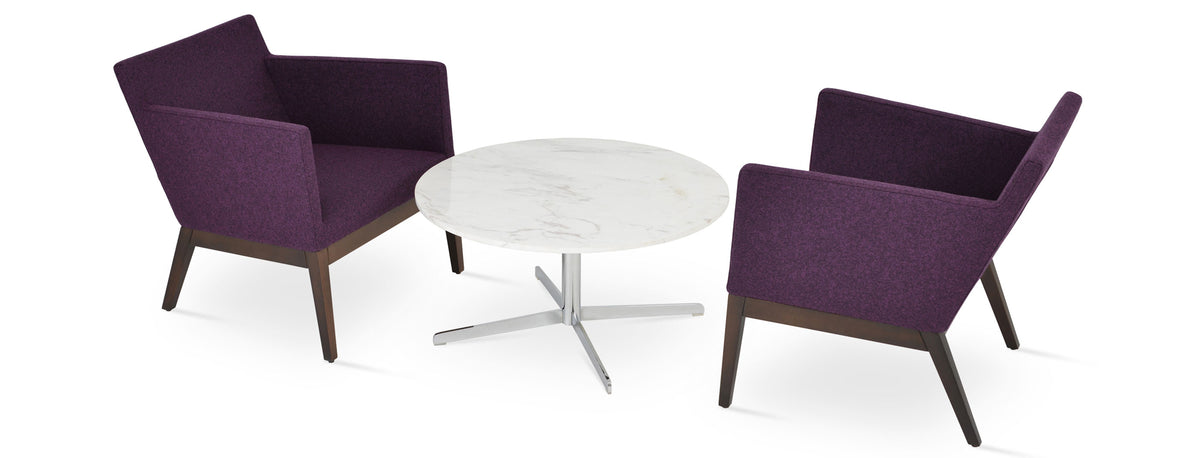 Harput Wood Lounge Chair by SohoConcept, showing two small lounge chairs with table.