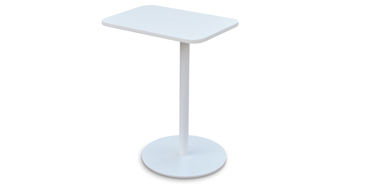 Harvard Swivel End Table by SohoConcept, showing back angle view of harvard swivel end table in white paint steel with white lacquer.