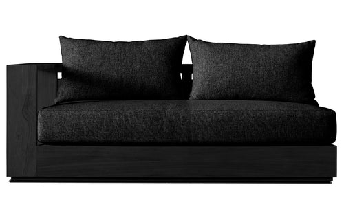 Hayman Teak Two Seater One Arm Sectional Sofa by Harbour - Right Arm Facing, Burnt Charcoal Teak Wood + Batyline Black/Midnight Copacabana.