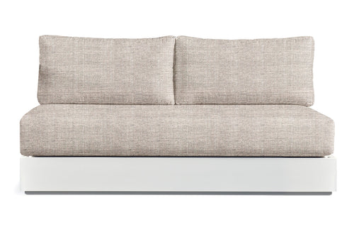 Hayman Two Seater Armless Sofa by Harbour - White Aluminum + Batyline White/Sunbrella Cast Silver.