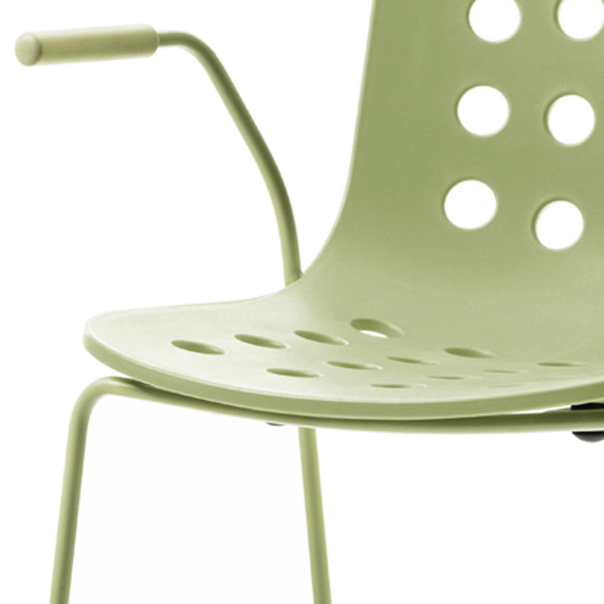 Holi Sled Base Armchair by Toou, showing closeup view of holi sled base armchair in open shell/olive.