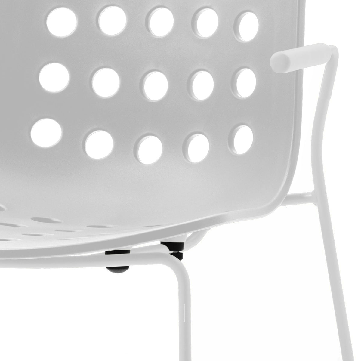 Holi Sled Base Armchair by Toou, showing closeup view of holi sled base armchair in open shell/white.