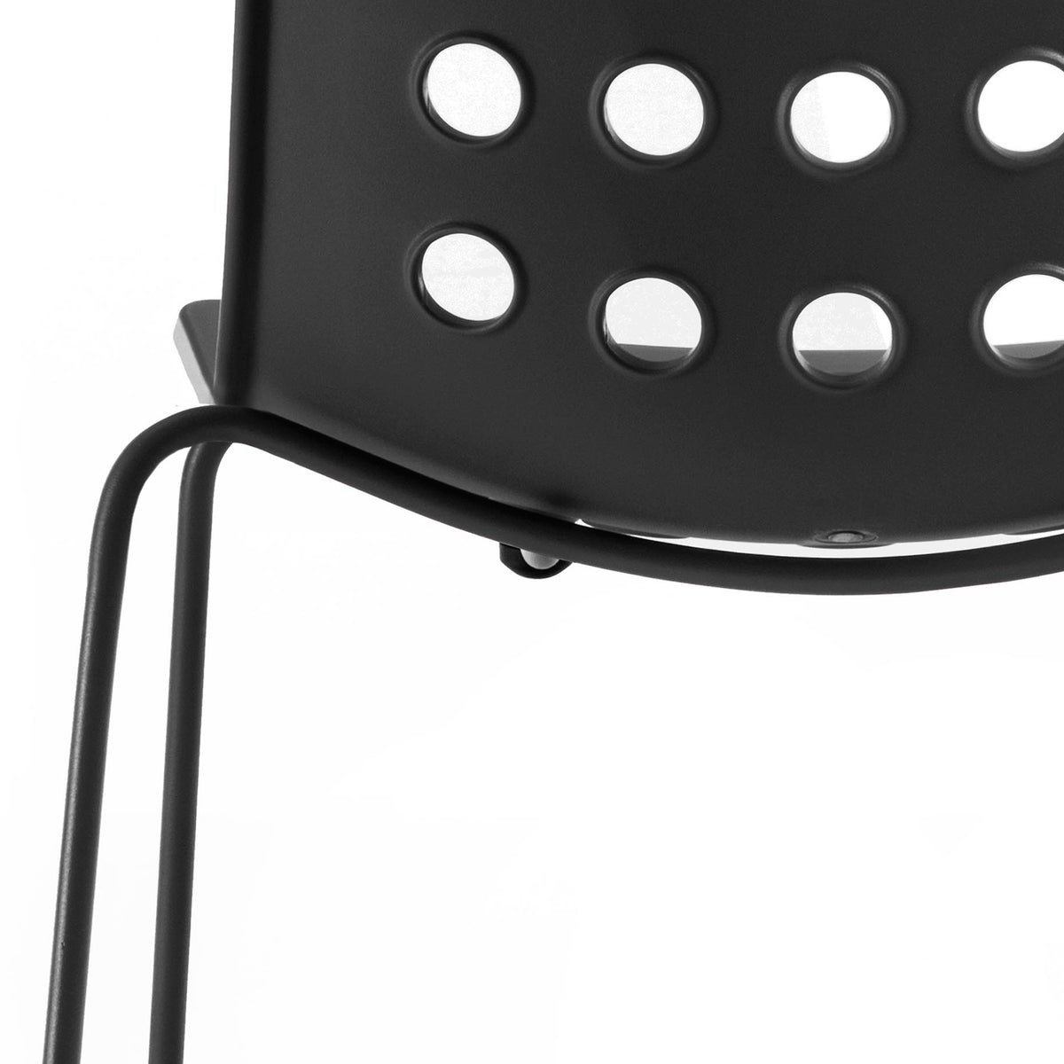 Holi Sled Base Side Chair by Toou, showing closeup view of holi sled base side chair in open shell/black.