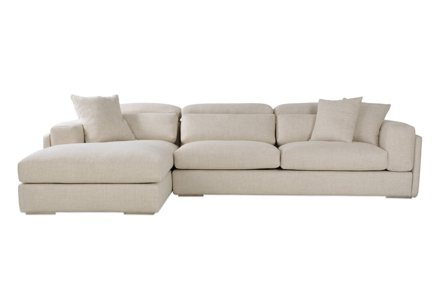 Hollywood Sectional Sofa by sohoConcept, showing front view of hollywood sectional sofa in cream tweed with left hand face.