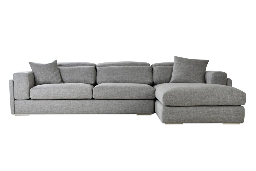 Hollywood Sectional Sofa by sohoConcept, showing front view of hollywood sectional sofa in grey tweed with right hand face.