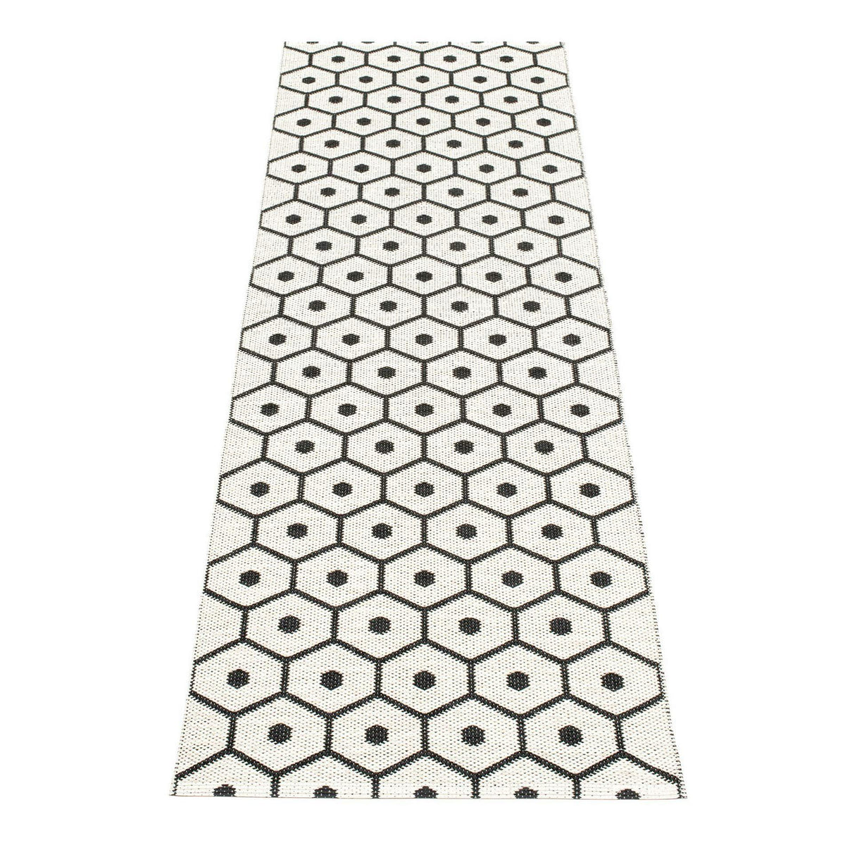 Honey Black & Vanilla Runner Rug by Pappelina, showing back view of honey black & vanilla runner rug.