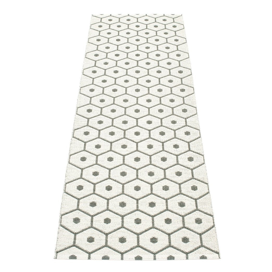Honey Charcoal & Vanilla Runner Rug by Pappelina, showing back view of honey charcoal & vanilla runner rug.