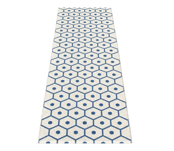 Honey Denim & Vanilla Runner Rug by Pappelina, showing back view of honey denim & vanilla runner rug.