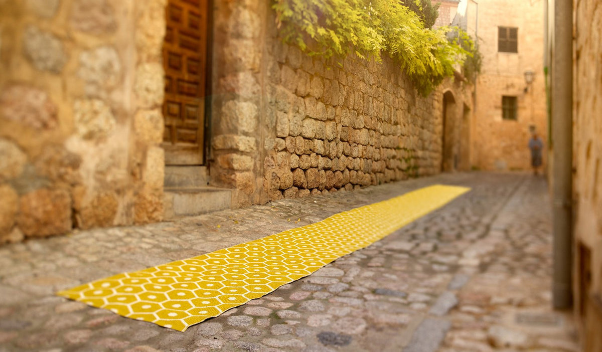 Honey Mustard & Vanilla Runner Rug by Pappelina, showing honey mustard & vanilla runner rug in live shot.