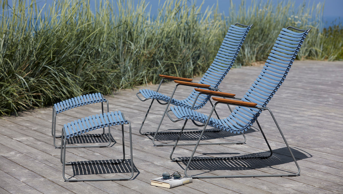 Click Lounge Chair with Bamboo Armrests by Houe, showing click lounge chair with bamboo armrests in live shot.