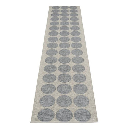 Hugo Granit Metallic Runner Rug by Pappelina, showing back view of hugo granit metallic runner rug.