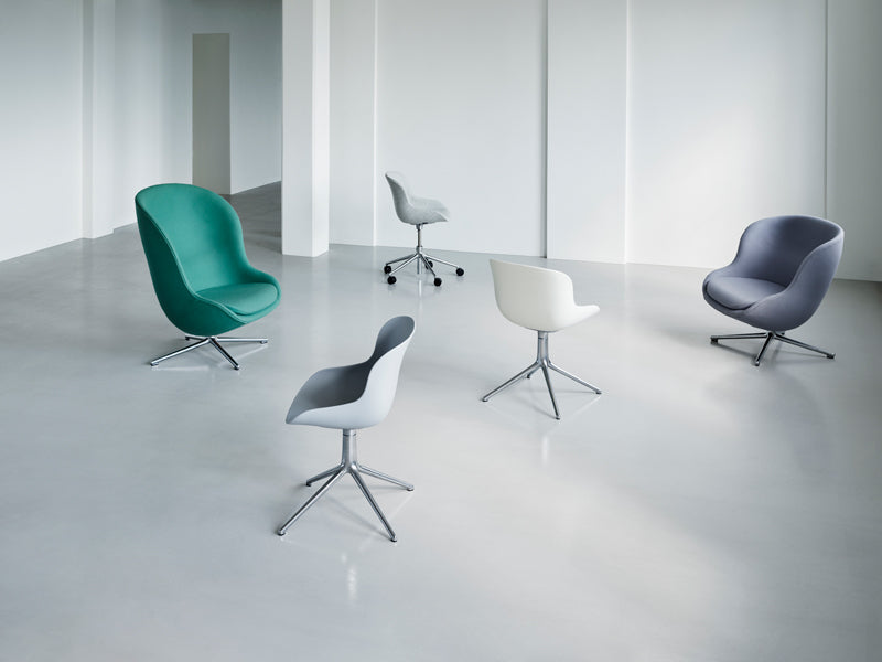 Hyg Swivel Chair by Normann Copenhagen, showing hyg swivel chairs in live shot.