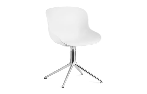 Hyg Swivel Chair by Normann Copenhagen - No Castor Wheels, Aluminum Legs, White Plastic Shell Seat.