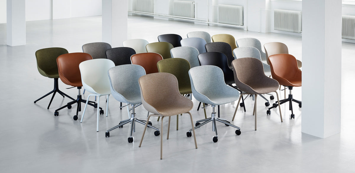 Hyg Swivel Gaslift Office Chair by Normann Copenhagen, showing hyg swivel gaslift office chairs in live shot.
