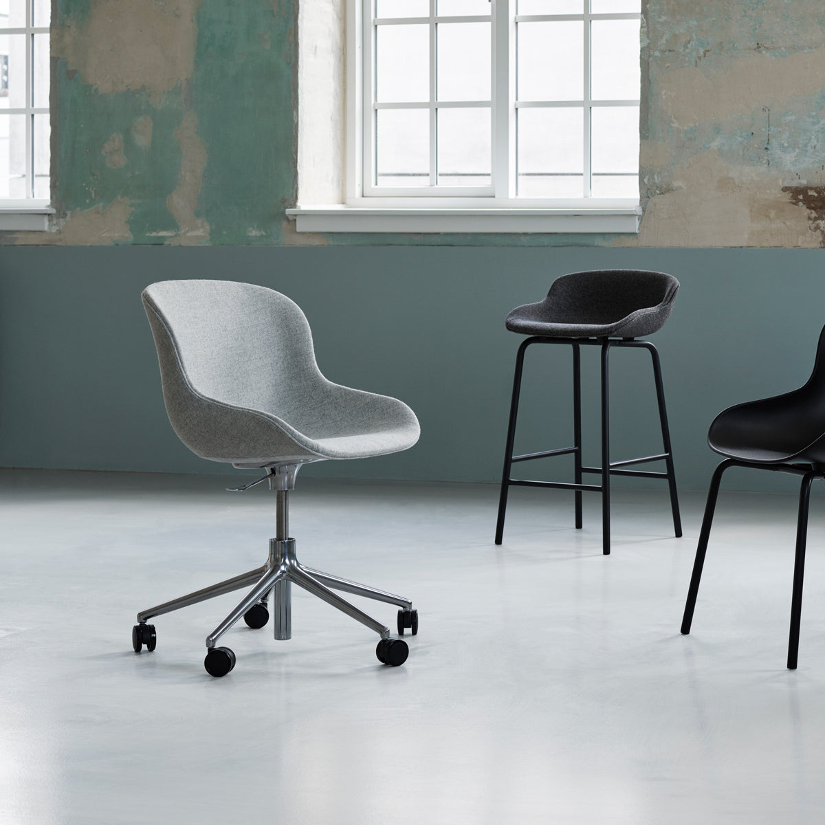 Hyg Swivel Gaslift Office Chair by Normann Copenhagen, showing hyg swivel gaslift office chair in live shot.