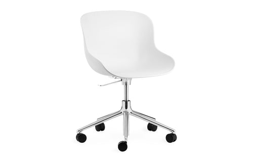 Hyg Swivel Gaslift Office Chair by Normann Copenhagen - Aluminum Legs, White Plastic Shell Seat.