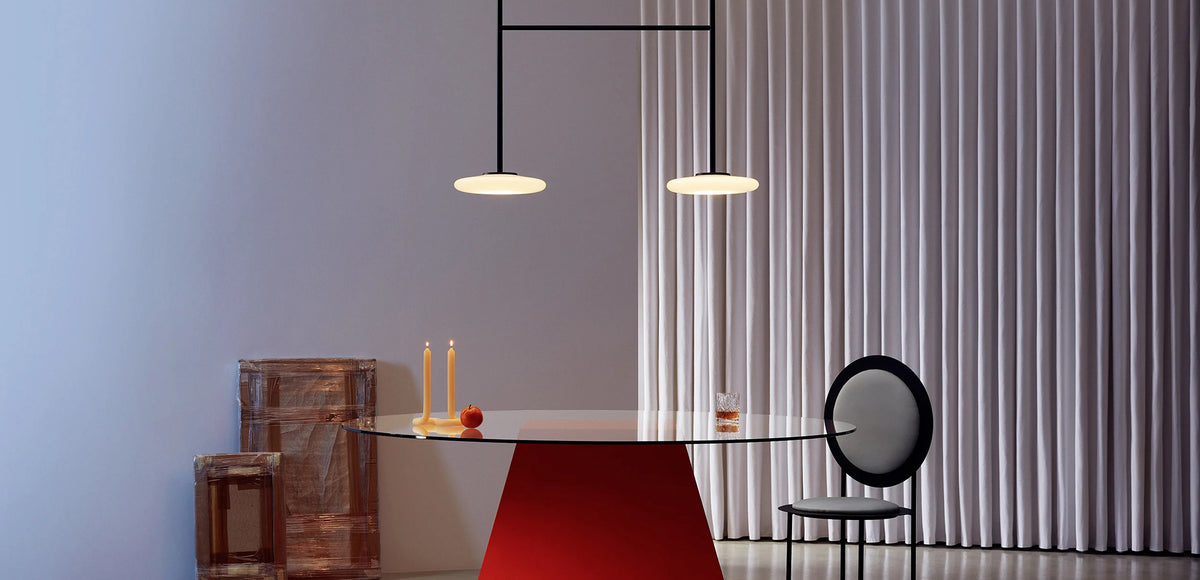 Ihana Pendant/Ceiling Light by Marset, showing closeup view of ihana pendant/ceiling light in live shot.