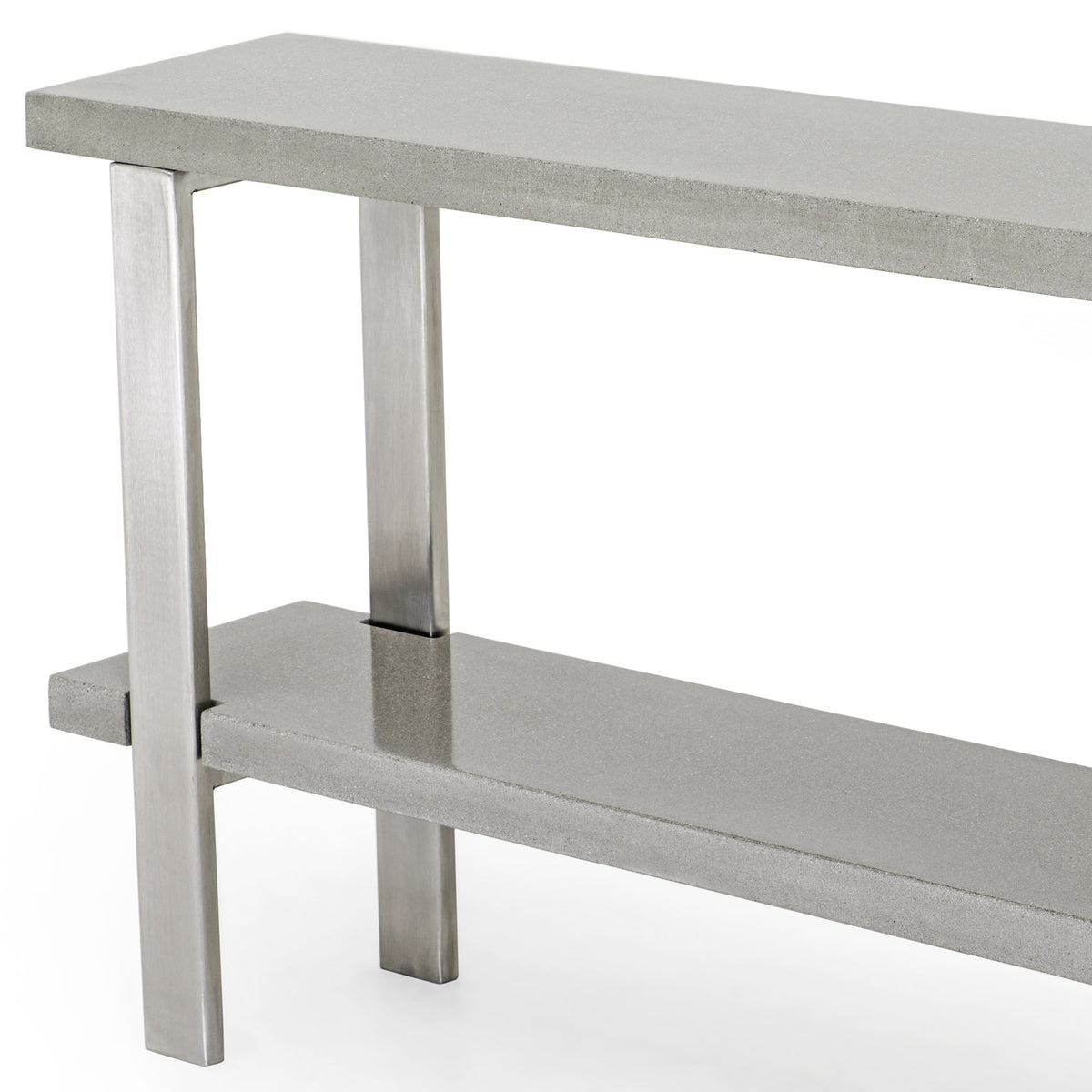 James De Wulf Industrial Console Table by De Wulf, showing closeup view of industrial console table in concrete.