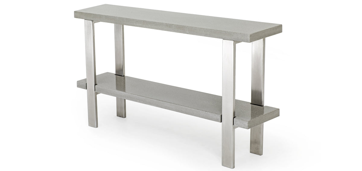 James De Wulf Industrial Console Table by De Wulf, showing angle view of industrial console table in concrete.
