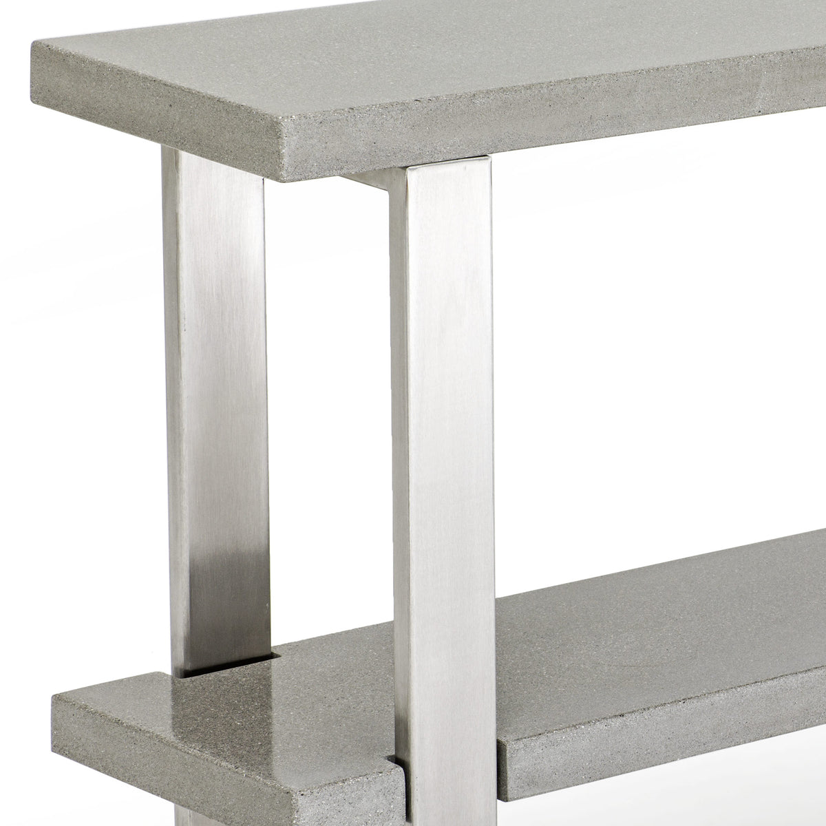 James De Wulf Industrial Console Table by De Wulf, showing closeup view of industrial console table in concrete.