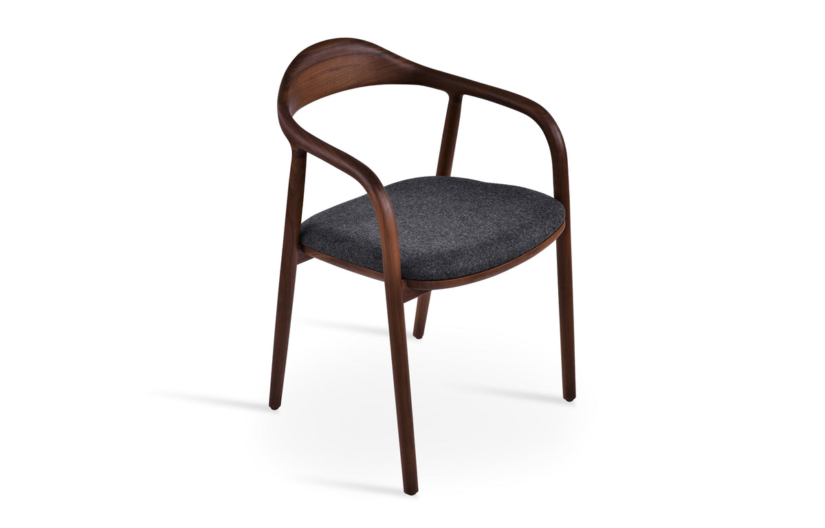 Infinity Arm Dining Chair by SohoConcept - Ash Wood Walnut Finish With Camira Blazer Dark Grey Wool