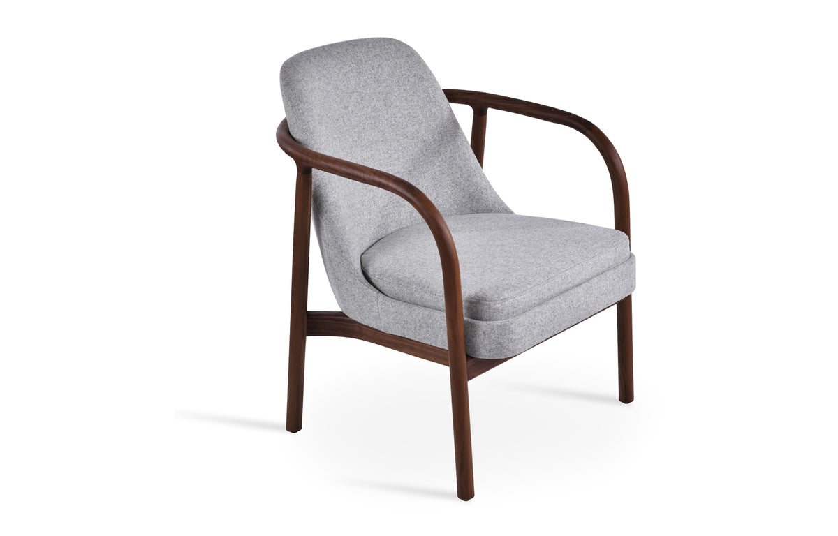 Infinity Lounge Chair by SohoConcept - American Walnut Wood, Camira Blazer Silver Wool.