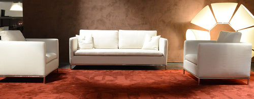 Istanbul Sofa by SohoConcept, showing front view of istanbul sofa with 2 armchair in live shot.