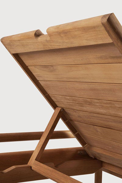 Jack Outdoor Adjustable Lounger by Ethnicraft, showing closeup view of jack outdoor adjustable lounger in studio shot.