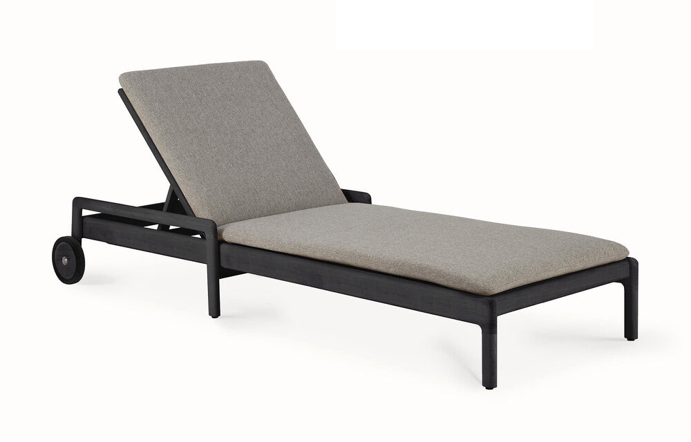 Jack Outdoor Adjustable Lounger by Ethnicraft - Teak Black, Mocha Fabric Thin Cushion