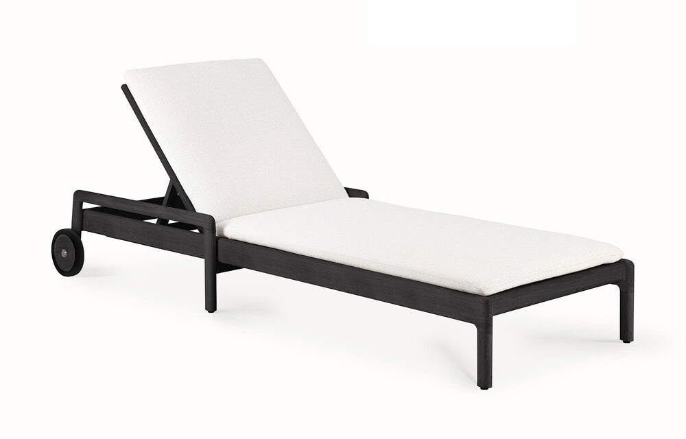 Jack Outdoor Adjustable Lounger by Ethnicraft - Teak Black, Off White Fabric Thin Cushion