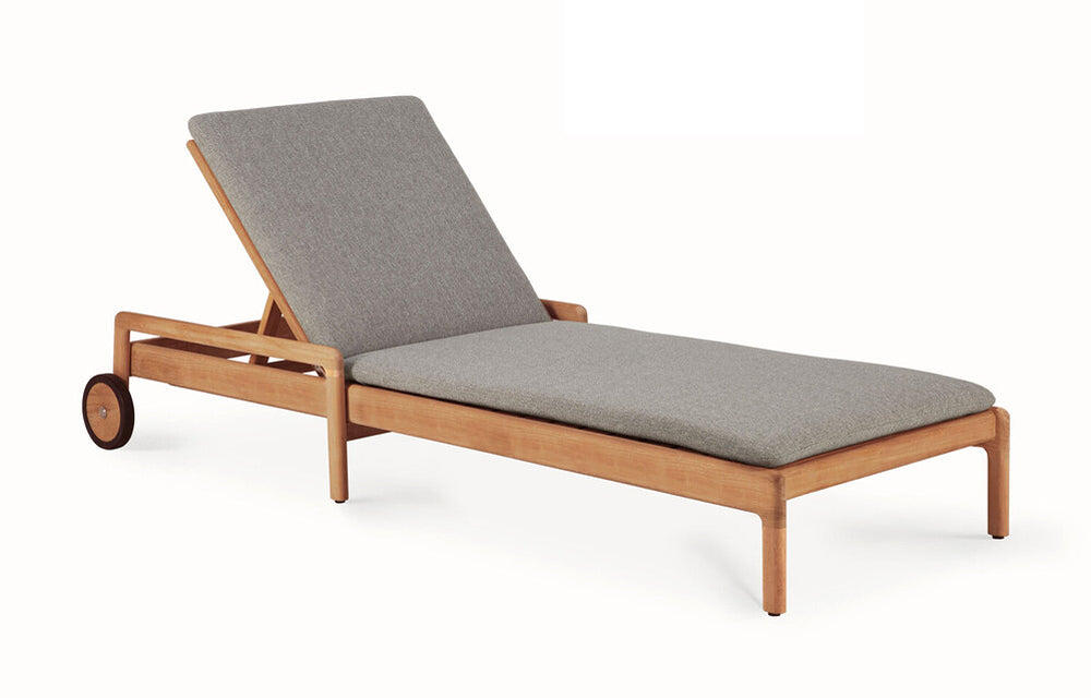 Jack Outdoor Adjustable Lounger by Ethnicraft - Teak, Mocha Fabric Thin Cushion