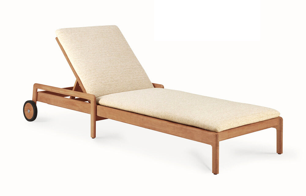 Jack Outdoor Adjustable Lounger by Ethnicraft - Teak, Natural Fabric Thin Cushion