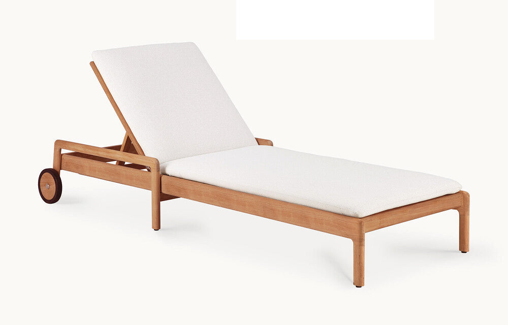 Jack Outdoor Adjustable Lounger by Ethnicraft - Teak, Off White Fabric Thin Cushion